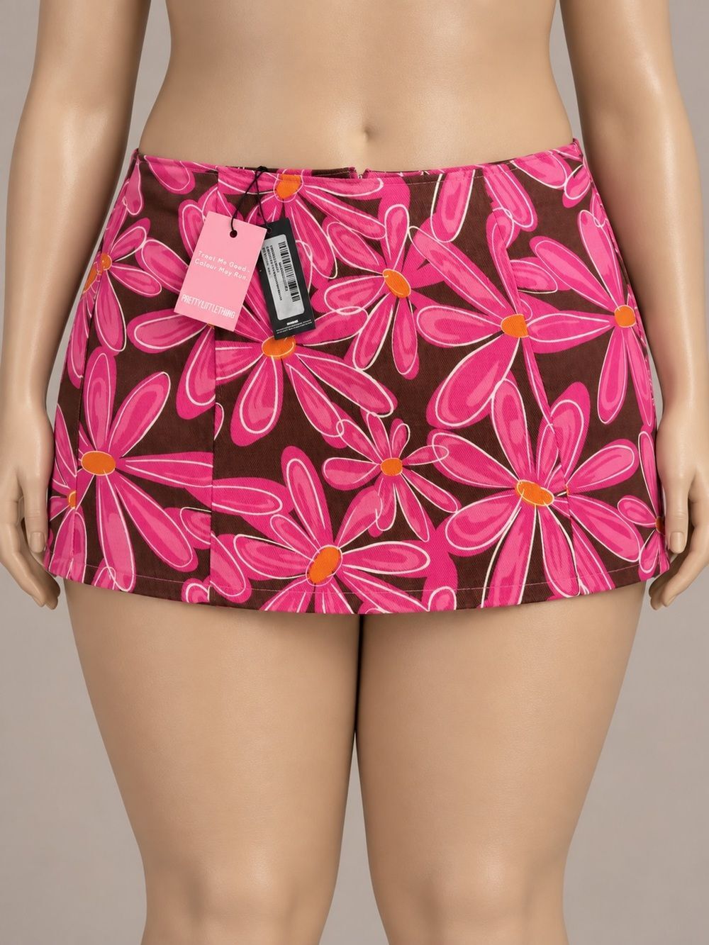 PRETTYLITTLETHING Pink Flower Print Mini Skirt US 12 NWT Y2K